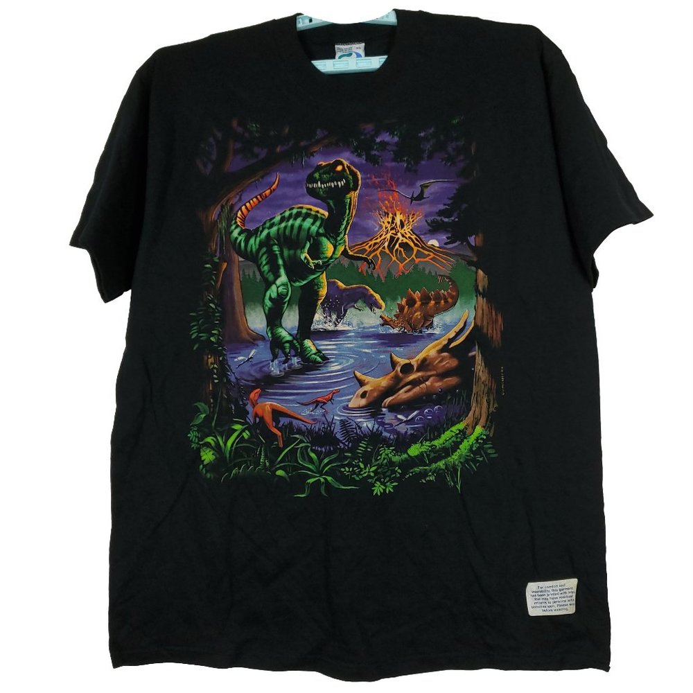 Vintage Liquidβ Blue T-Rex Dinosaur T-Shirt Black XL XLarge 1997 Art New